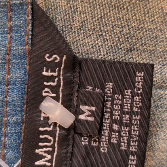 EUC Multiples Size M Denim Jacket Shell Button Trim Lightweight Distressed Boho - Picture 8 of 10